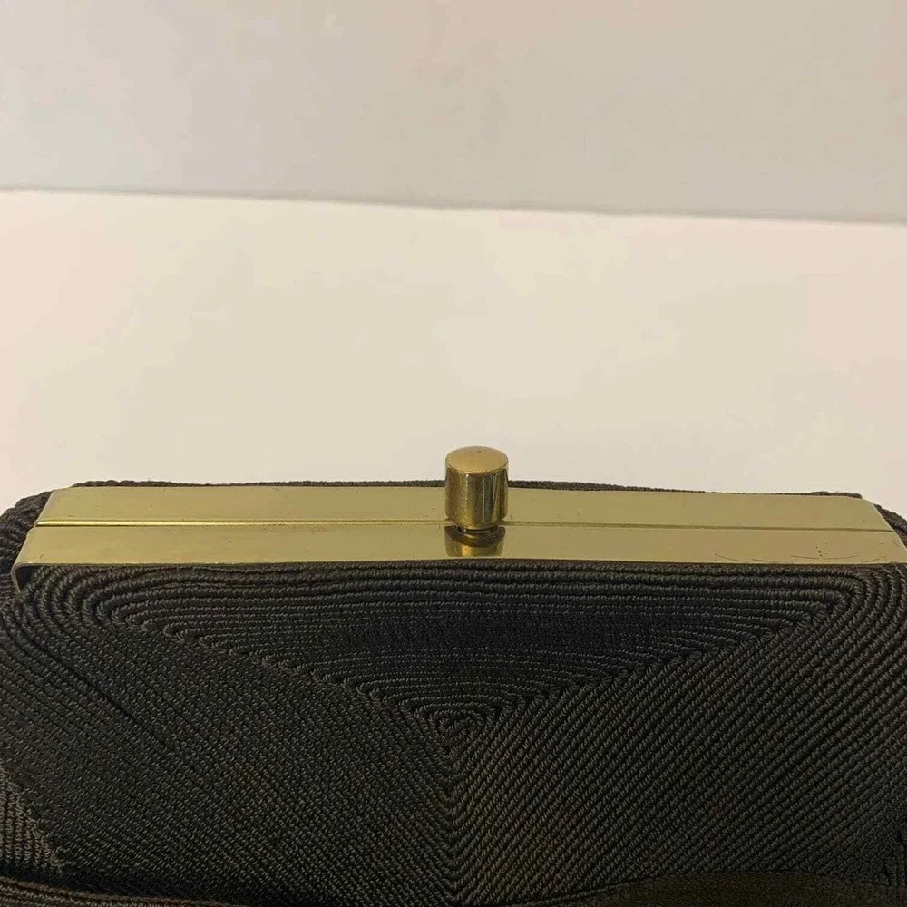 Vintage Walborg‎ Corde Handbag Brown Geometric Corded Top Handle Frame Bag 1950s